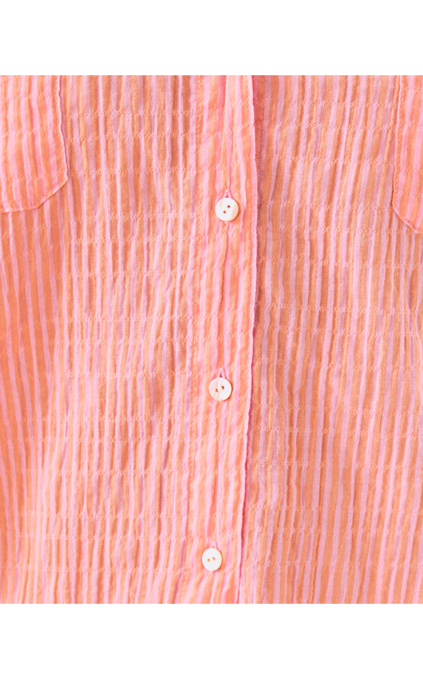 Sea View Button Down Shirt - Papaya X Conch Shell Pink Lightweight Oxford Shirting Stripe