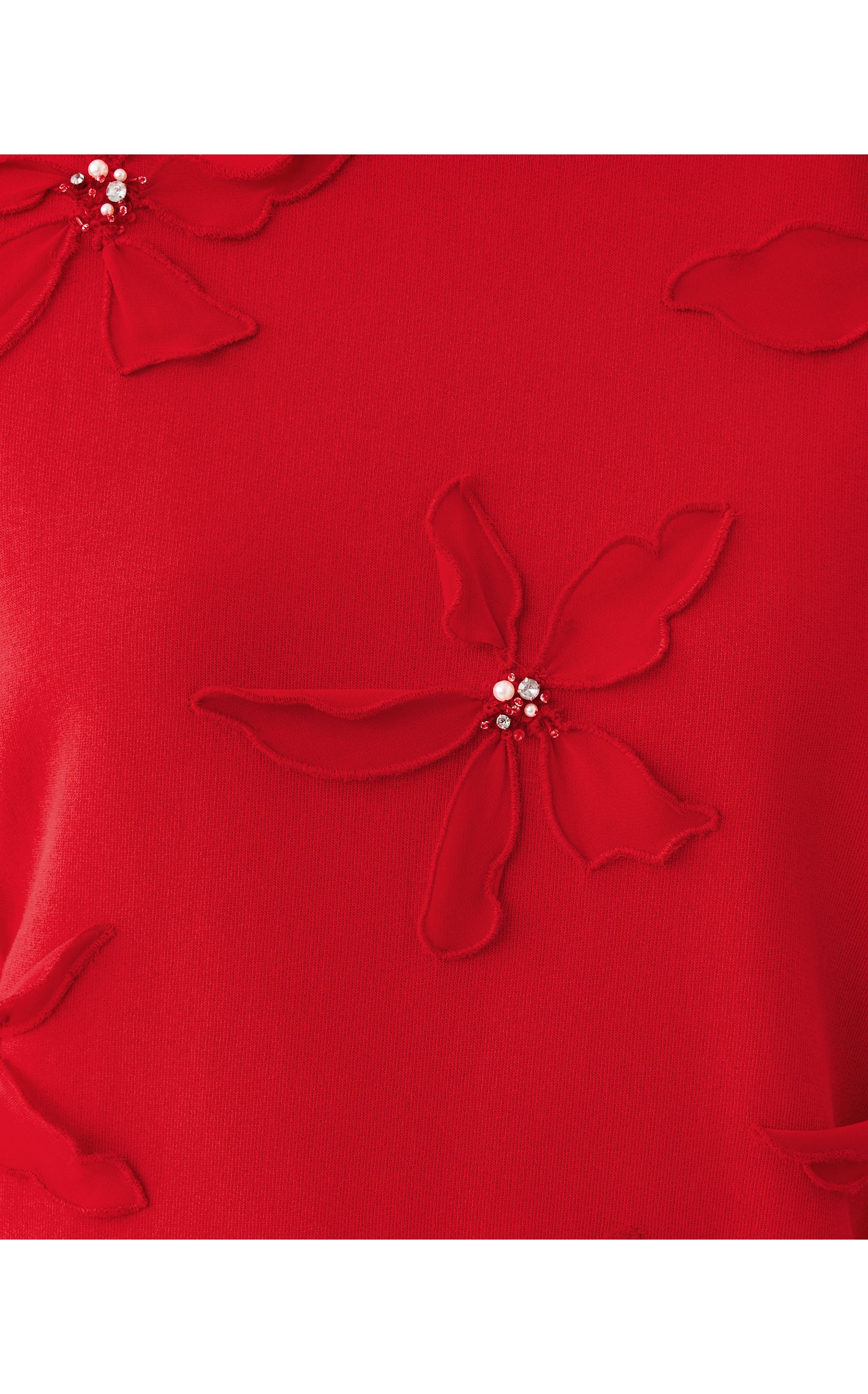 Ballad Cotton Sweatshirt - Cranberry Red Poinsettia Embellishment