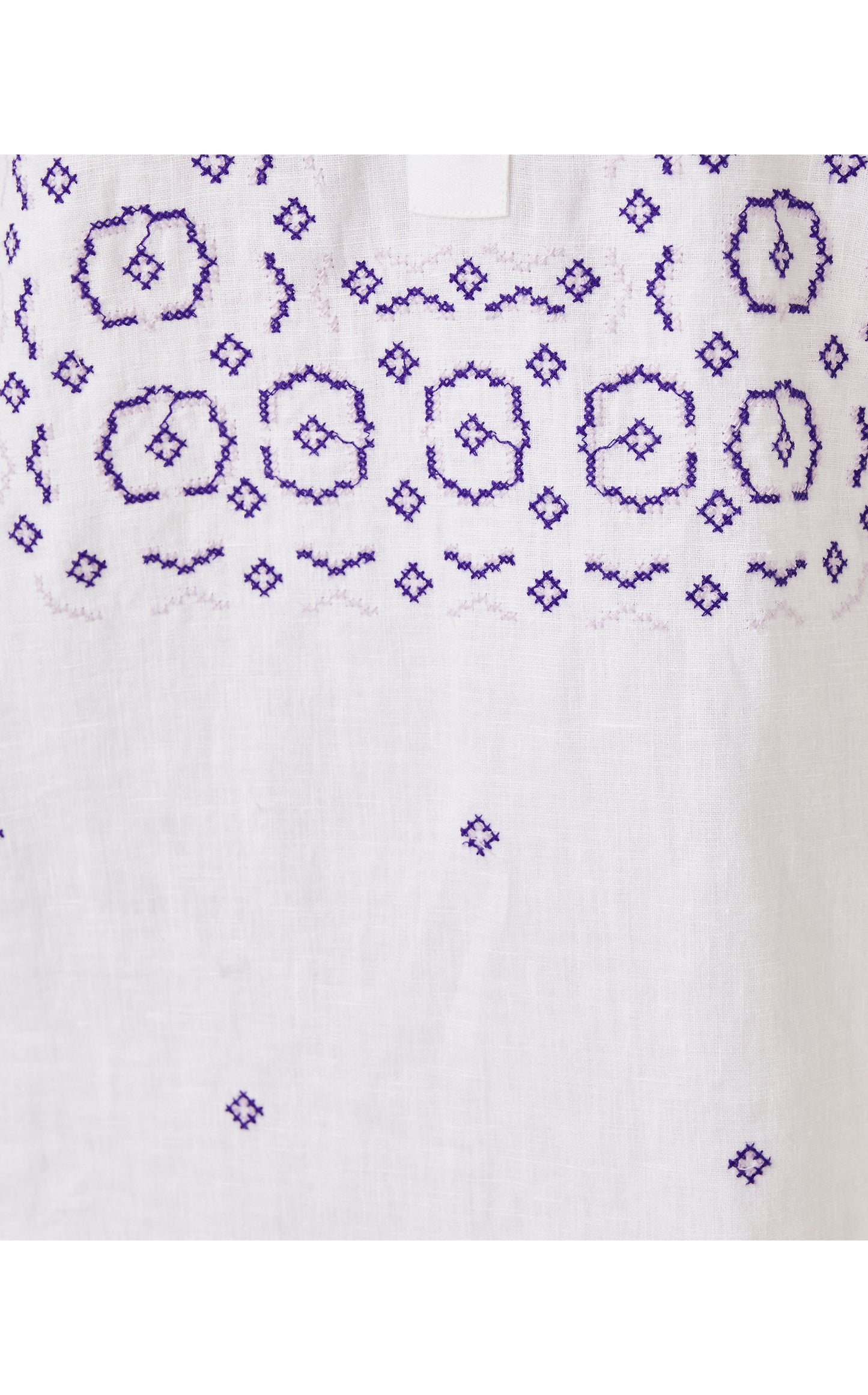 Mialeigh Elbow Sleeve Linen Dress - Water Hyacinth Geo Criss Cross Embroidery