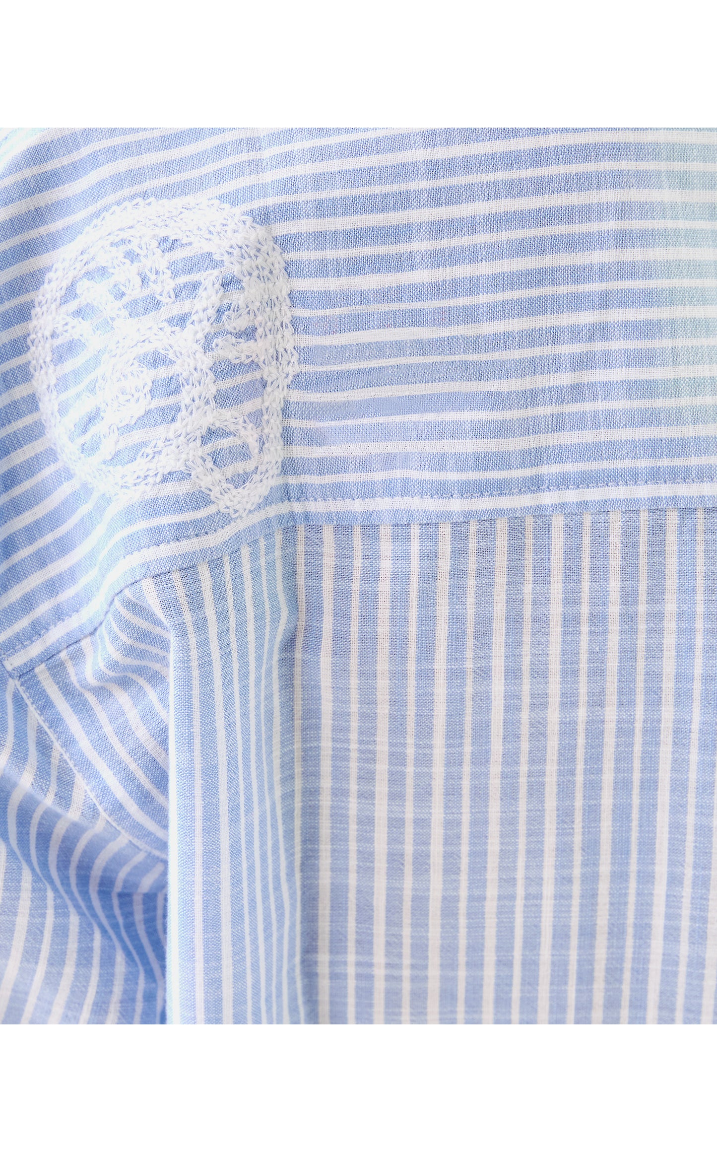 Bondi Button Down Shirt - Jacaranda Blue Beach Day Embroidered Seacret Stripe