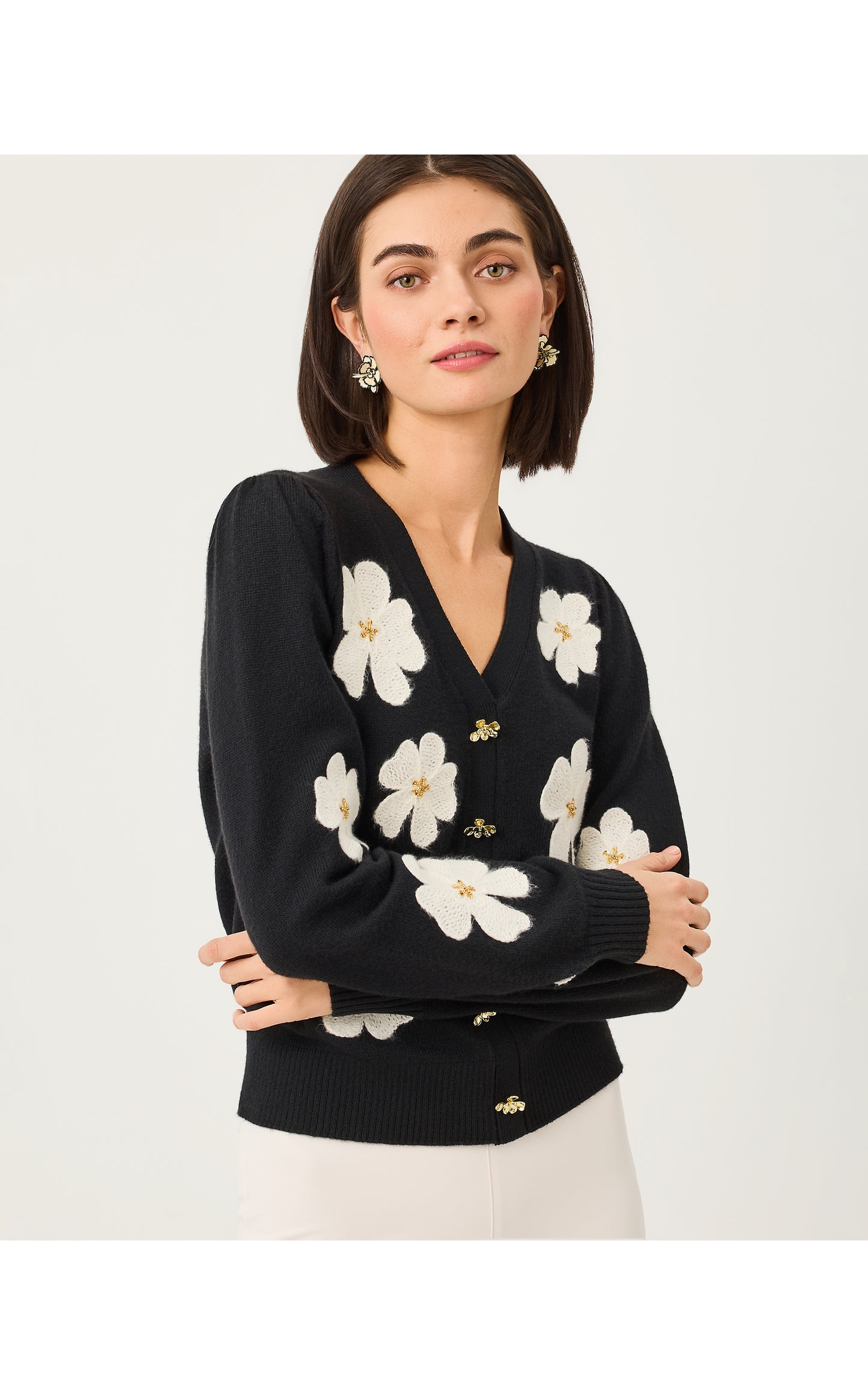 Millard Sweater - Black Big Lillys Flower Embroidery