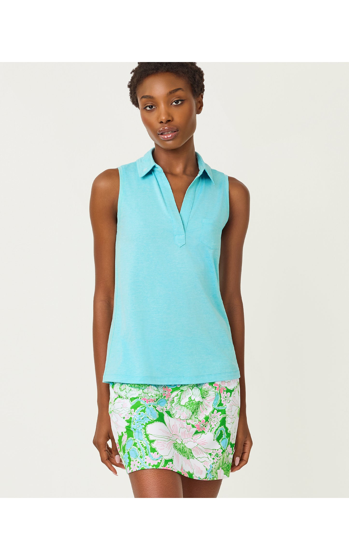 UPF50+ Dune Sleeveless Polo - Heathered Capri Blue