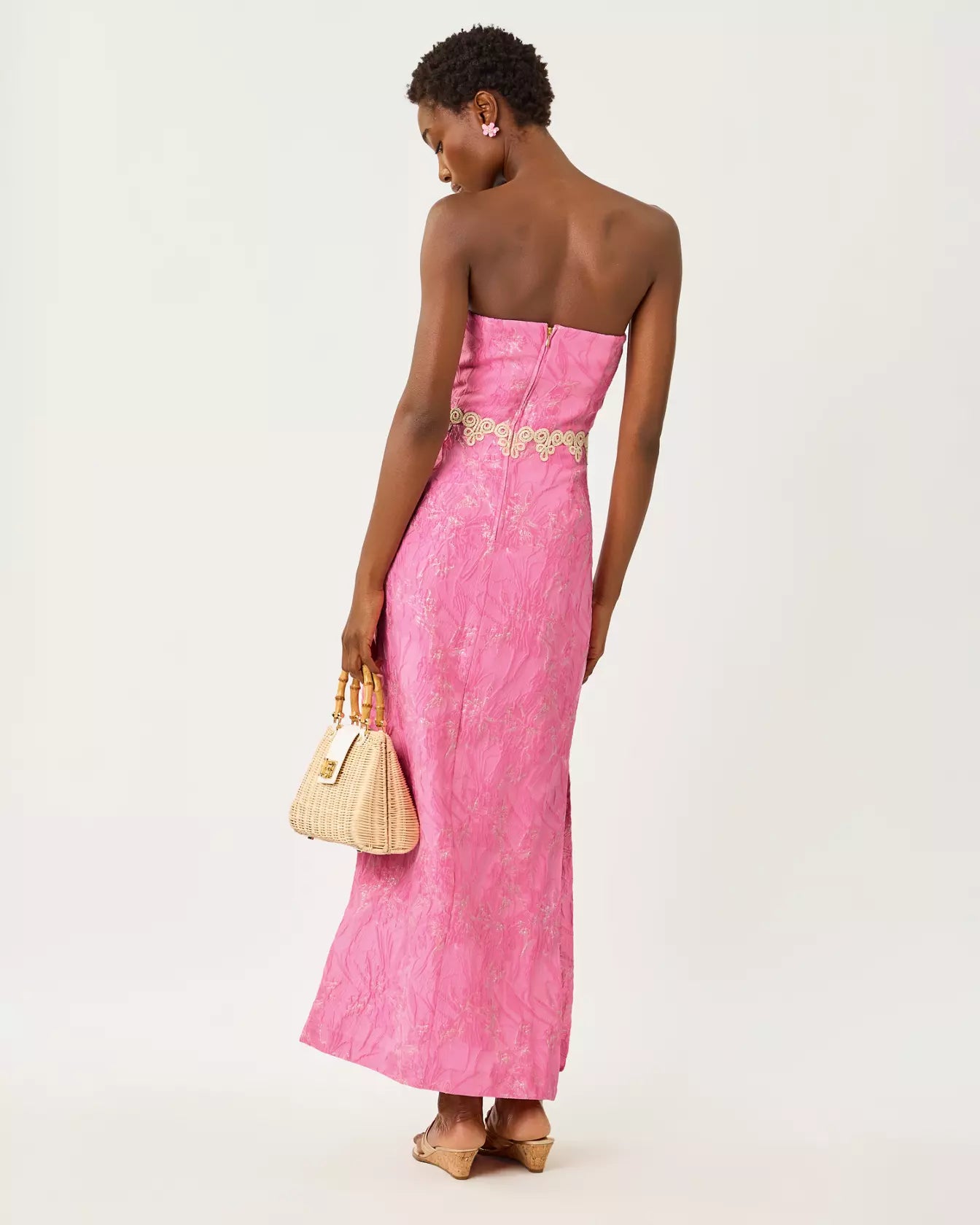 Kristella Maxi Dress - Conch Shell Pink Glitter Crinkle Brocade