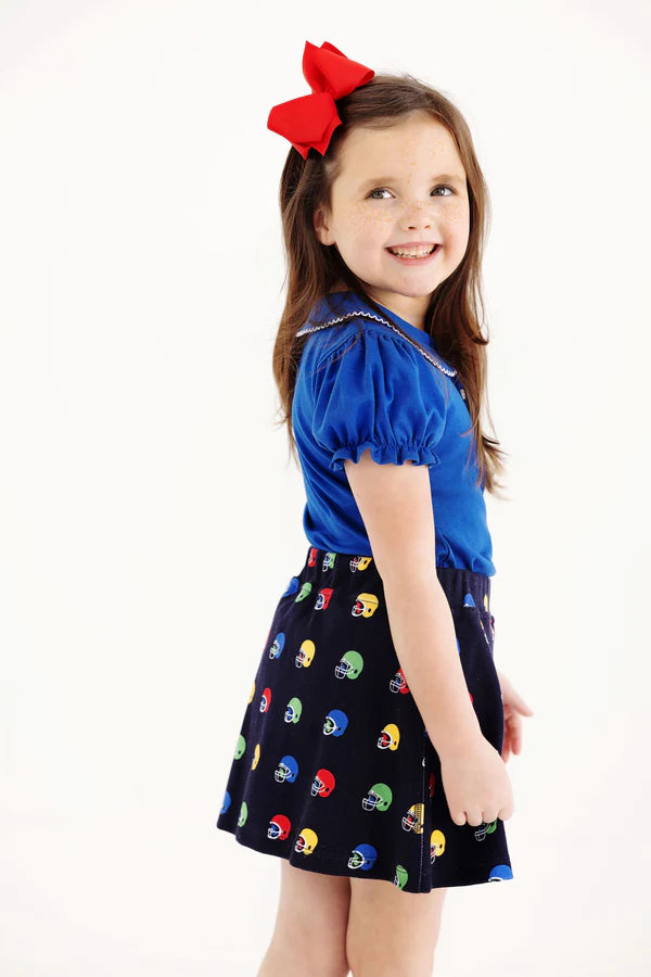 Maude's Peter Pan Collar Polo - Puff Sleeve - Rockefeller Royal/Worth Ave White