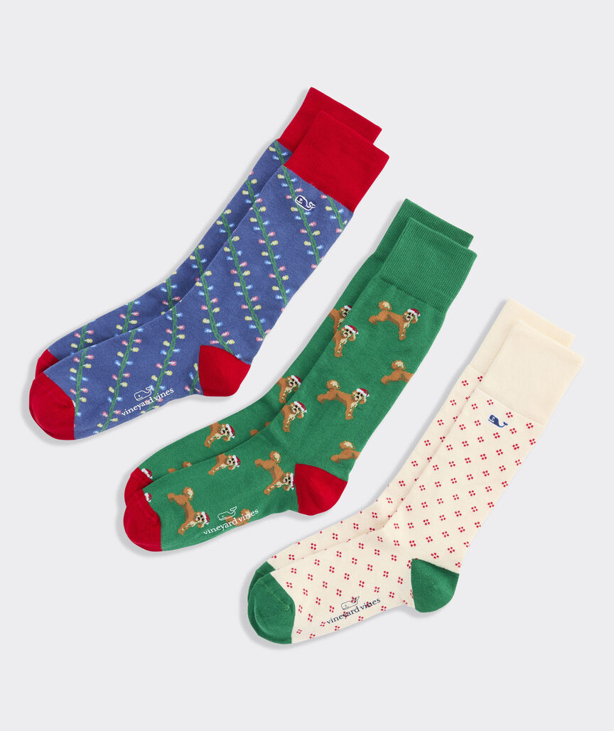 Santa Doodle 3 Pack Socks - Multi
