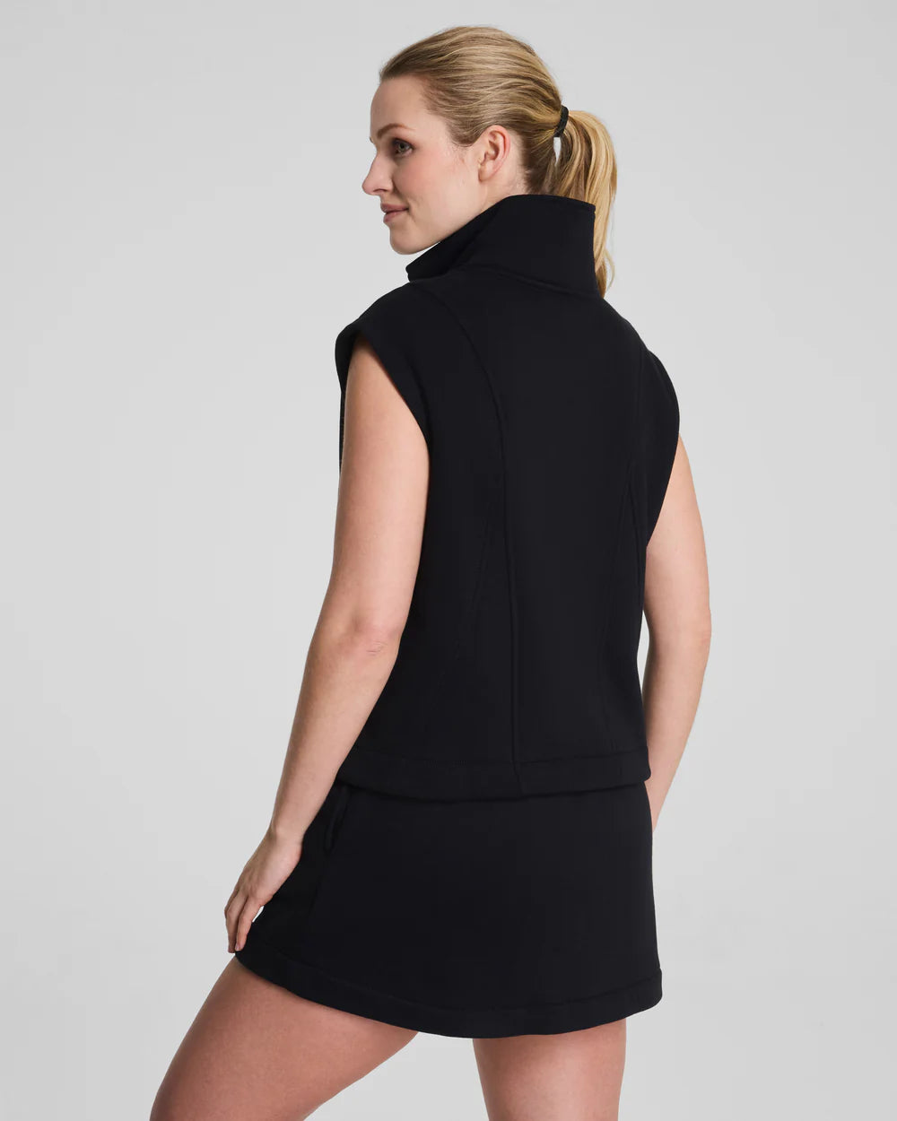 SPANX® BoostUp Cotton Fleece Half Zip Vest -Very Black