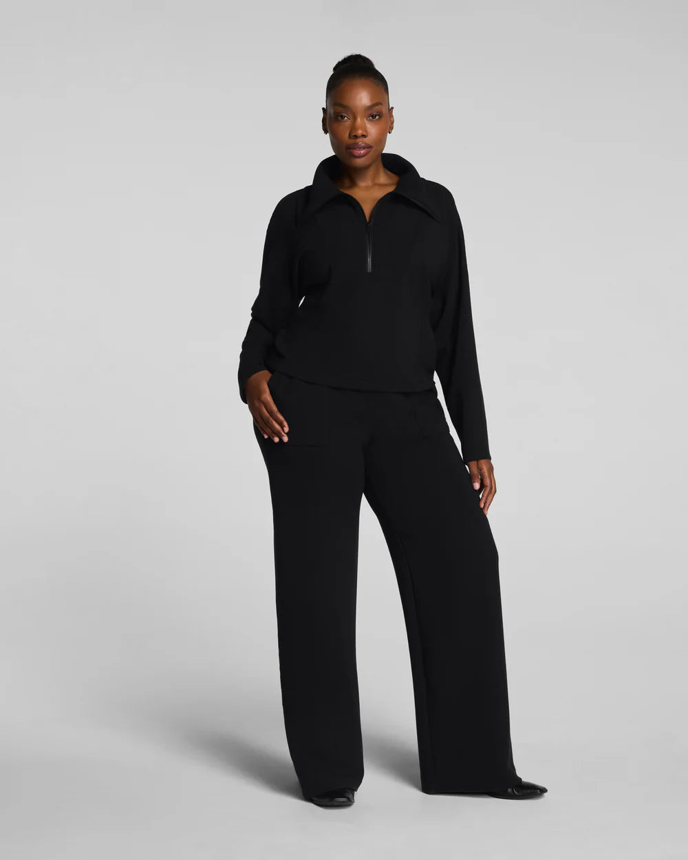 SPANX AirEssentials® French Rib Half Zip - Very Black