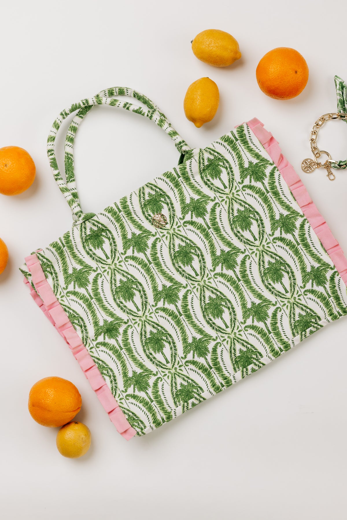 Ruffle Tote, Textured Palm Stripe