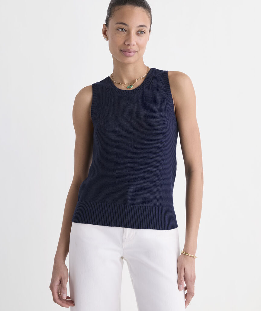 Katie Cotton Bow Sweater Tank - Nautical Navy