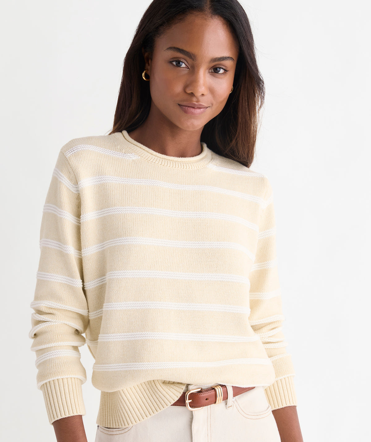 Katie Cotton Rollneck Sweater - Oatmeal Heather Stripe
