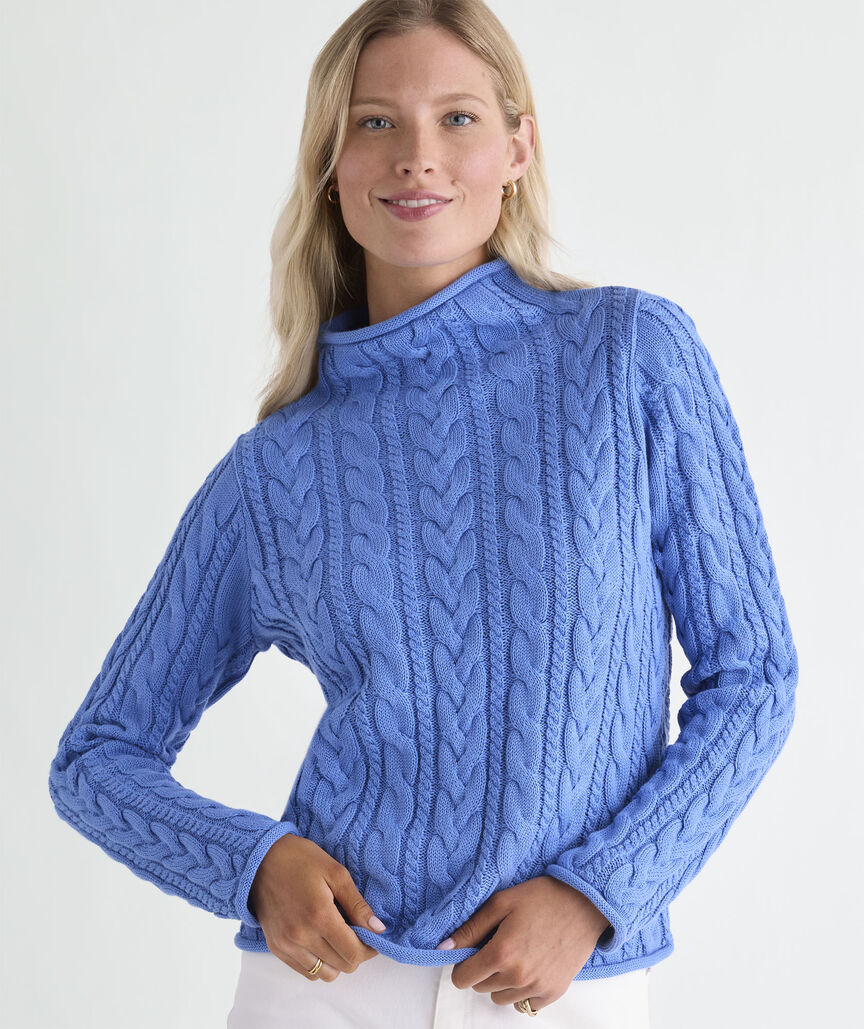 Katie Cotton Cable Mockneck Sweater - Breaker Blue
