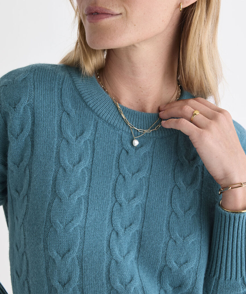 Cashmere Cable Crewneck Sweater - Lowcountry Loden