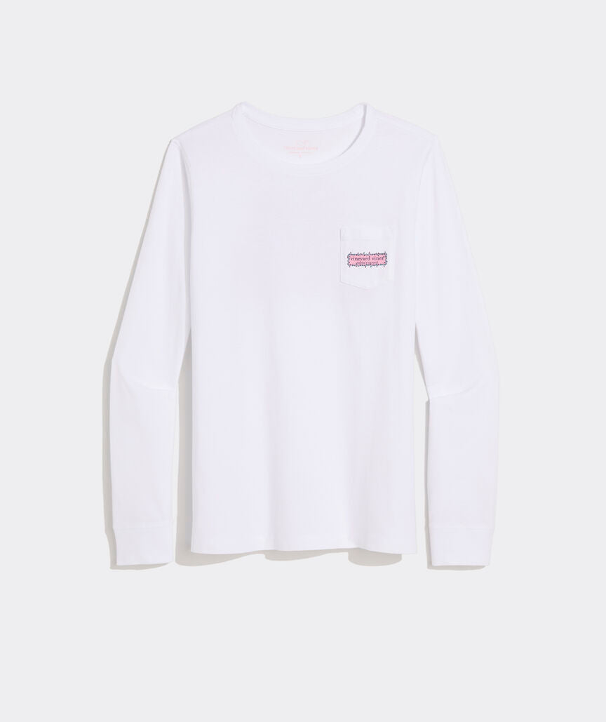 Women's String Lights Pups Logo Box Long-Sleeve Pocket Tee