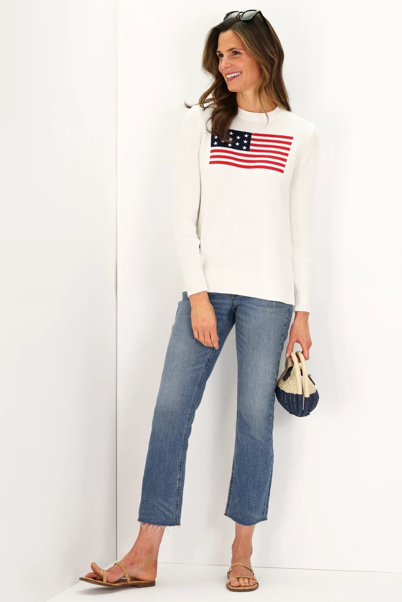 Ivory Casual Crew Flag Sweater