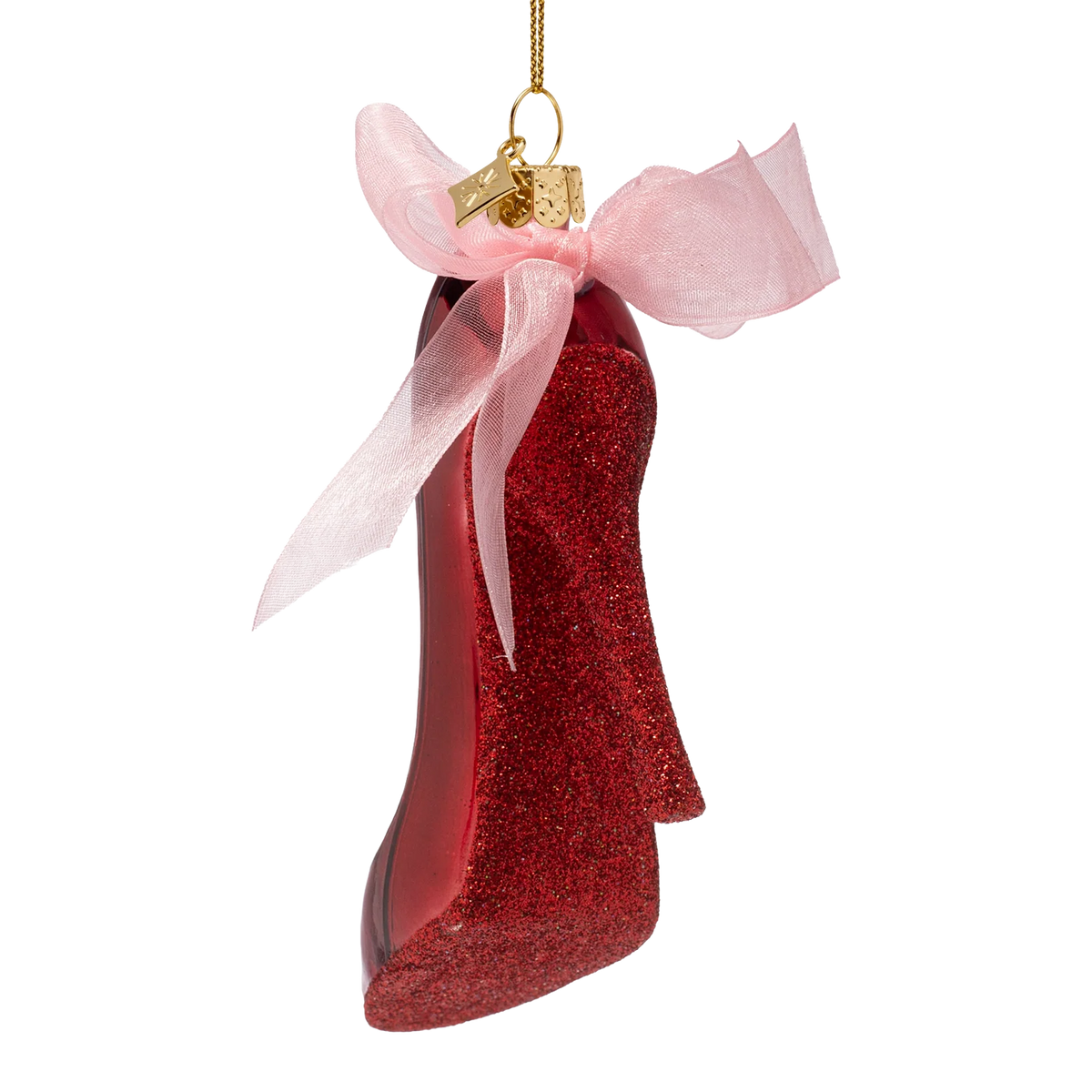 Ornament glass burgundy high heel w/ bow