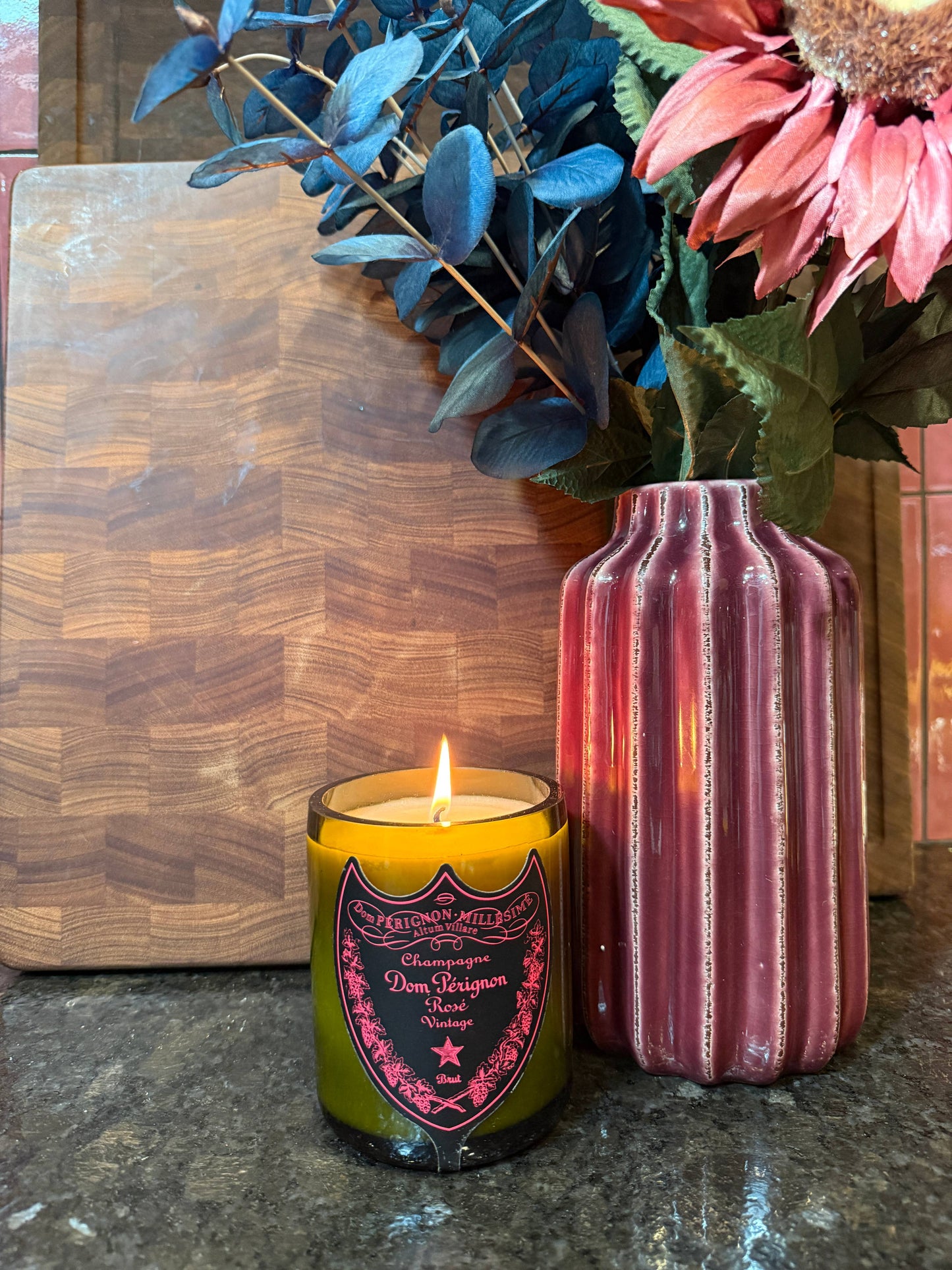 Recycled Dom P Rose Candle: Grapefruit/Mango/Vanilla