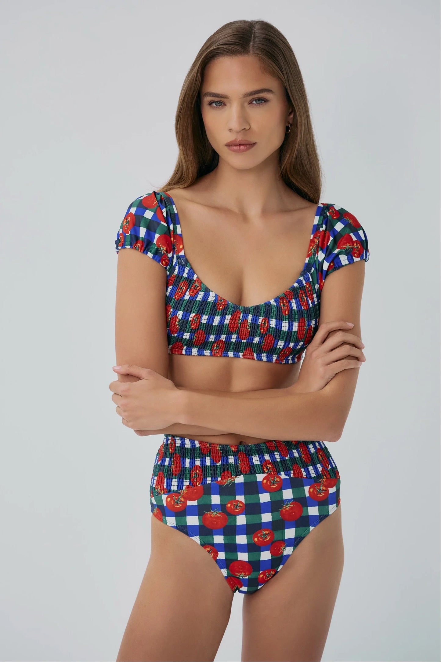 Marin Top - Gingham Tomatoes Blue/Green