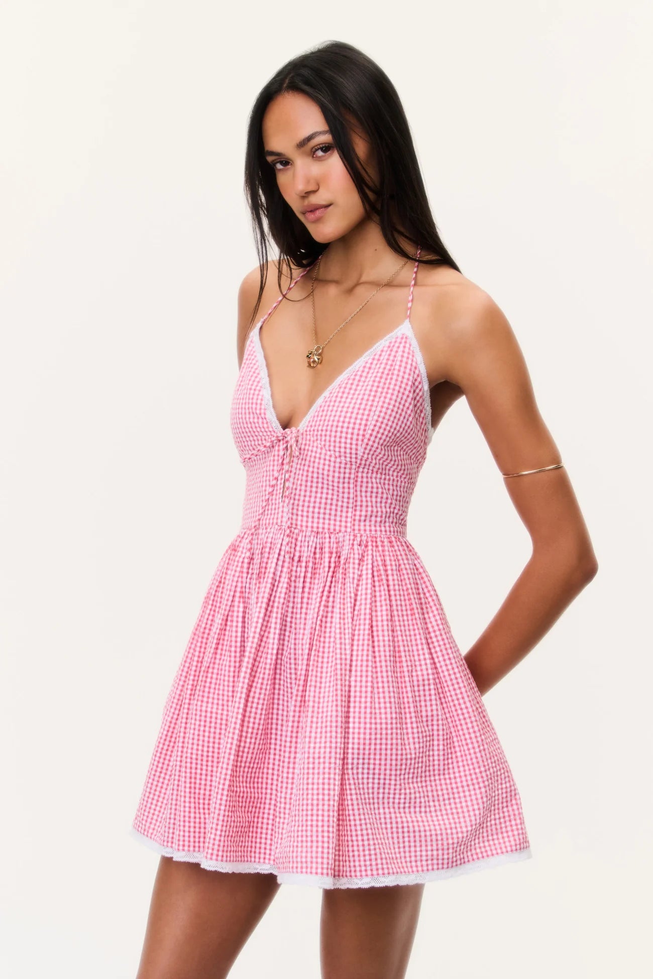 Khloe Cotton Gingham Mini Dress - Berry Bramble
