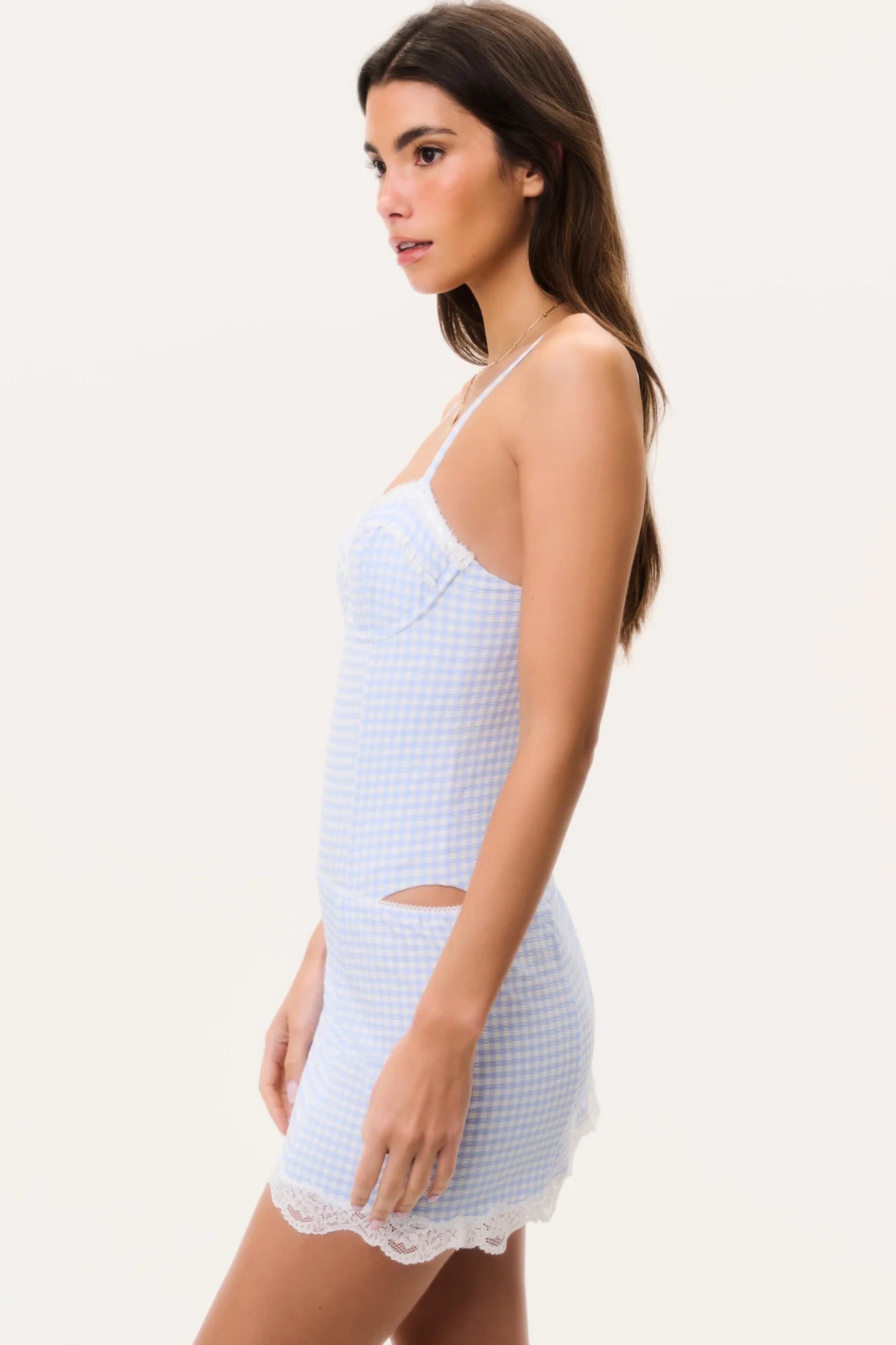 Lilosa Gingham Swim Skirt - Seaside Morning