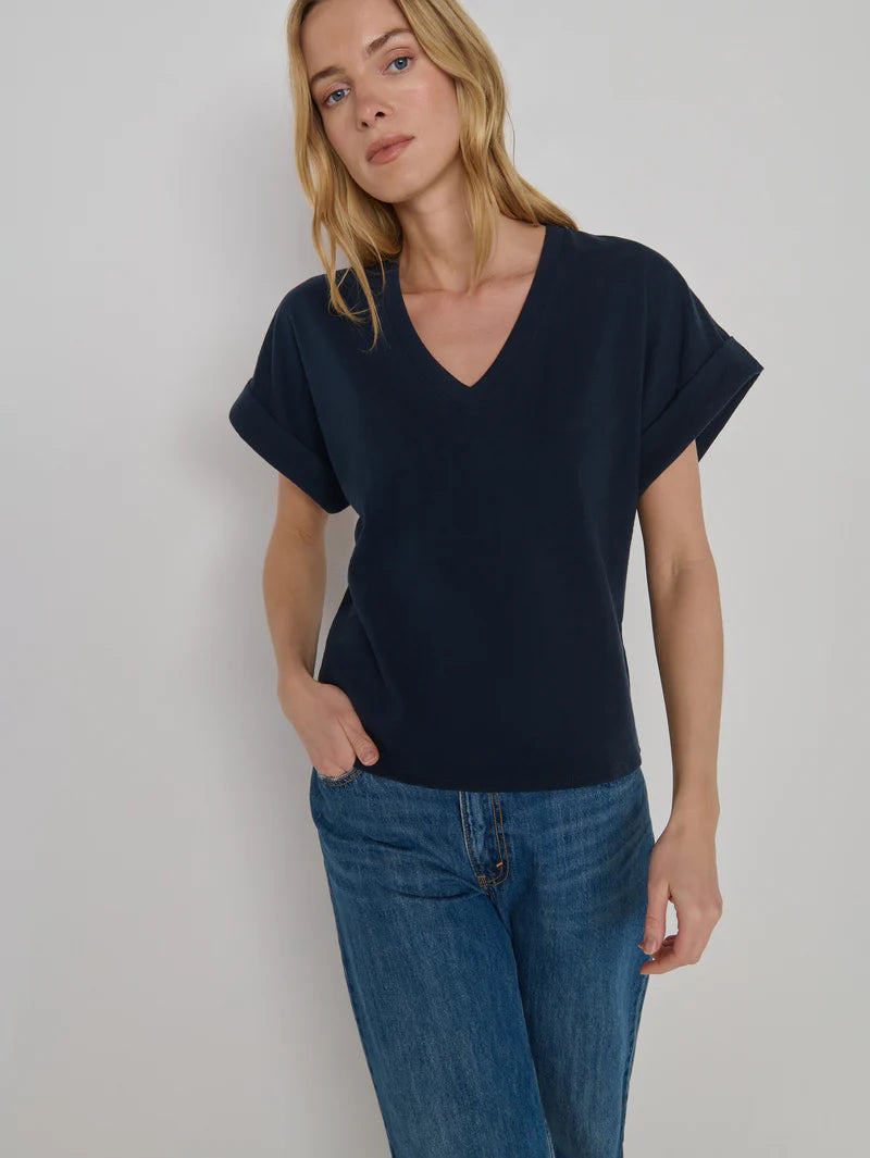 Stevie Cuffed V-Neck - Night Sky