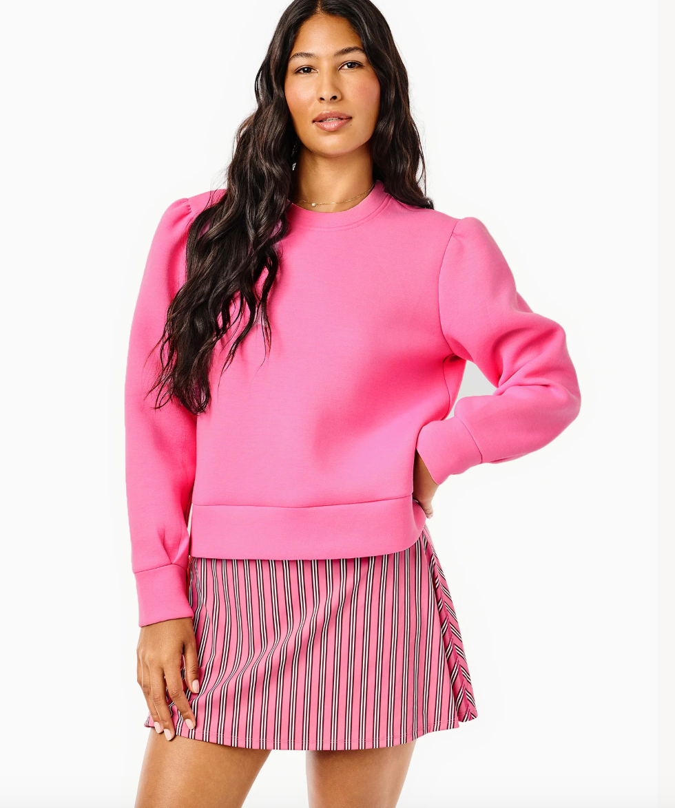 Ponte Beta Bow Pullover Sweatshirt - Rose/Lacquer