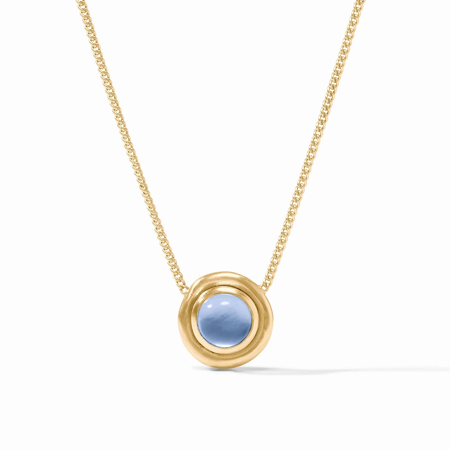 Wave Stone Delicate Necklace - Iridescent Chalcedony Blue