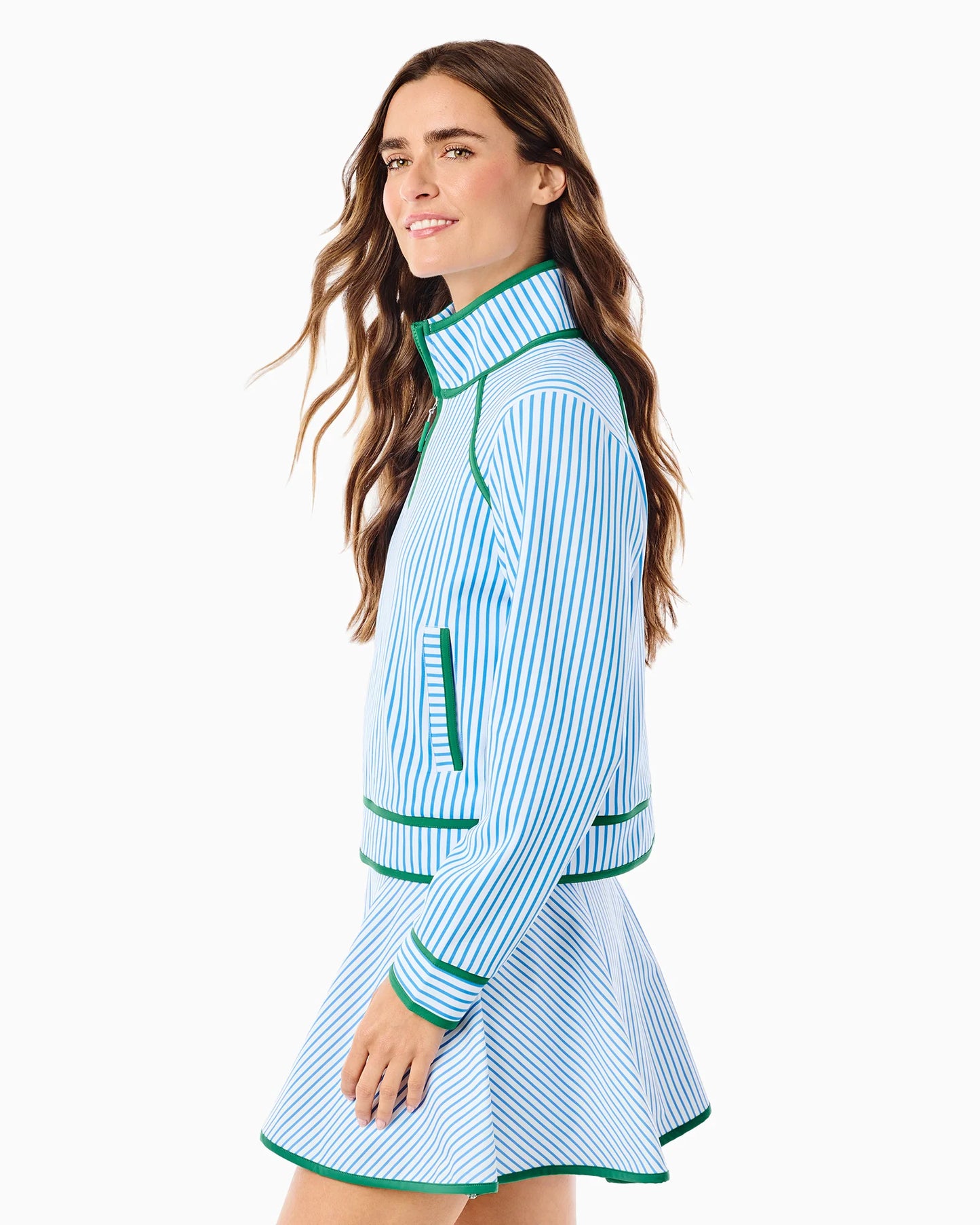 Scuba Light Bainbridge Quarter Zip Sweatshirt - Blue Jay Stripe/Evergreen