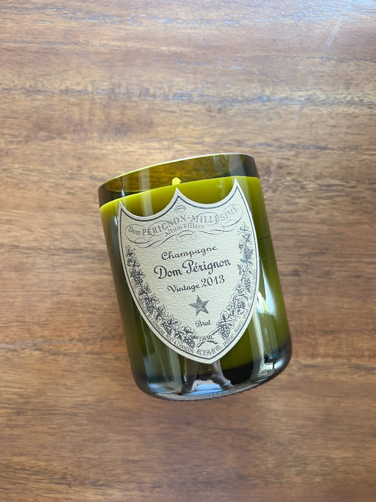 Recycled Dom P Bottle - Vintage Label Candle: Grapefruit/Mango/Vanilla