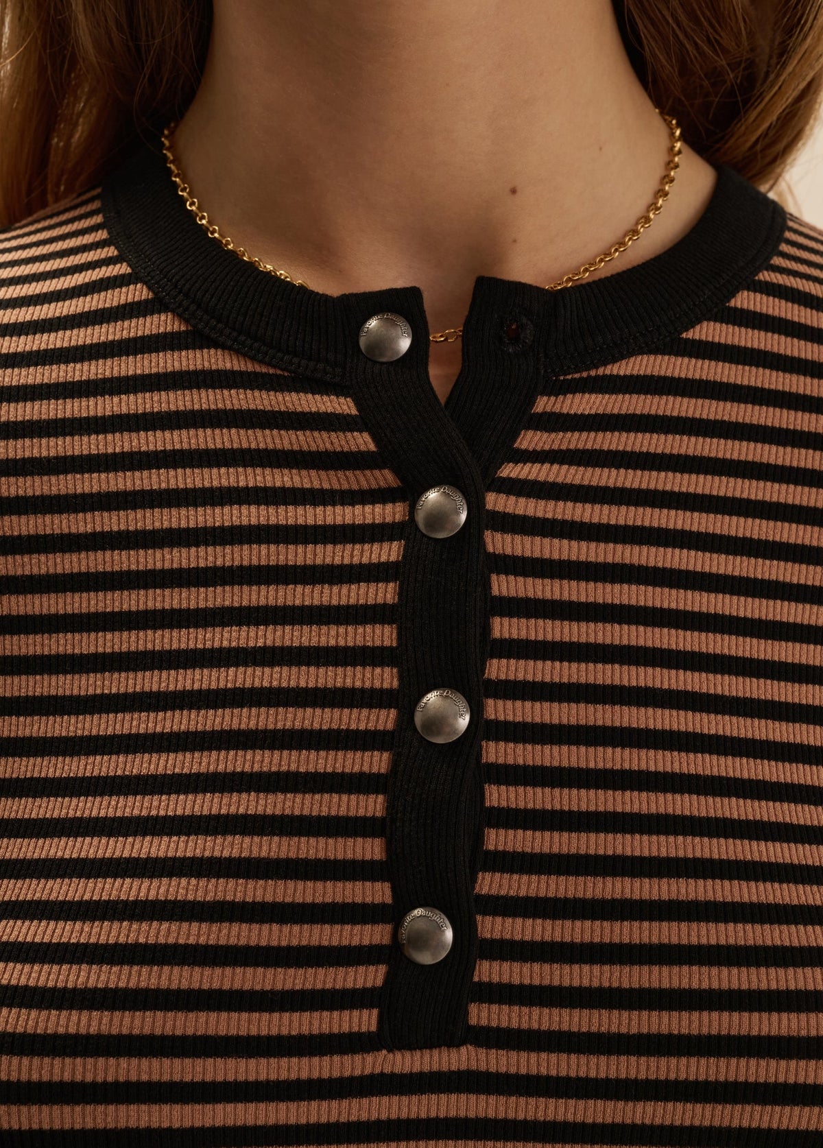The Foundation Henley in Camel Black Stripe