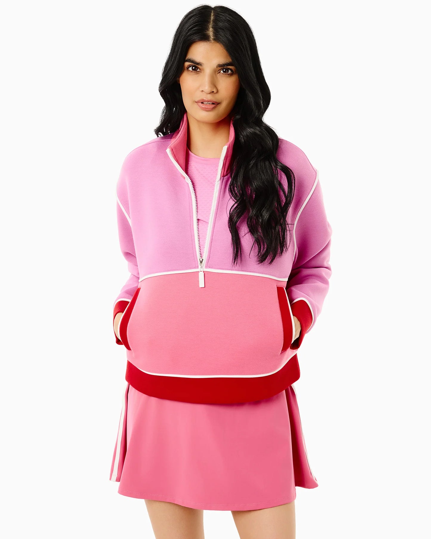 Active Pique Breakpoint Quarter Zip Sweatshirt - Orchid/Rose/Cherry