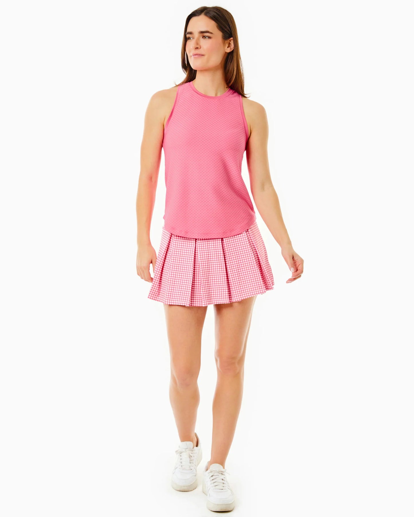 Smooth Sport 14in Pleated Racquet Skort - Guava Gingham