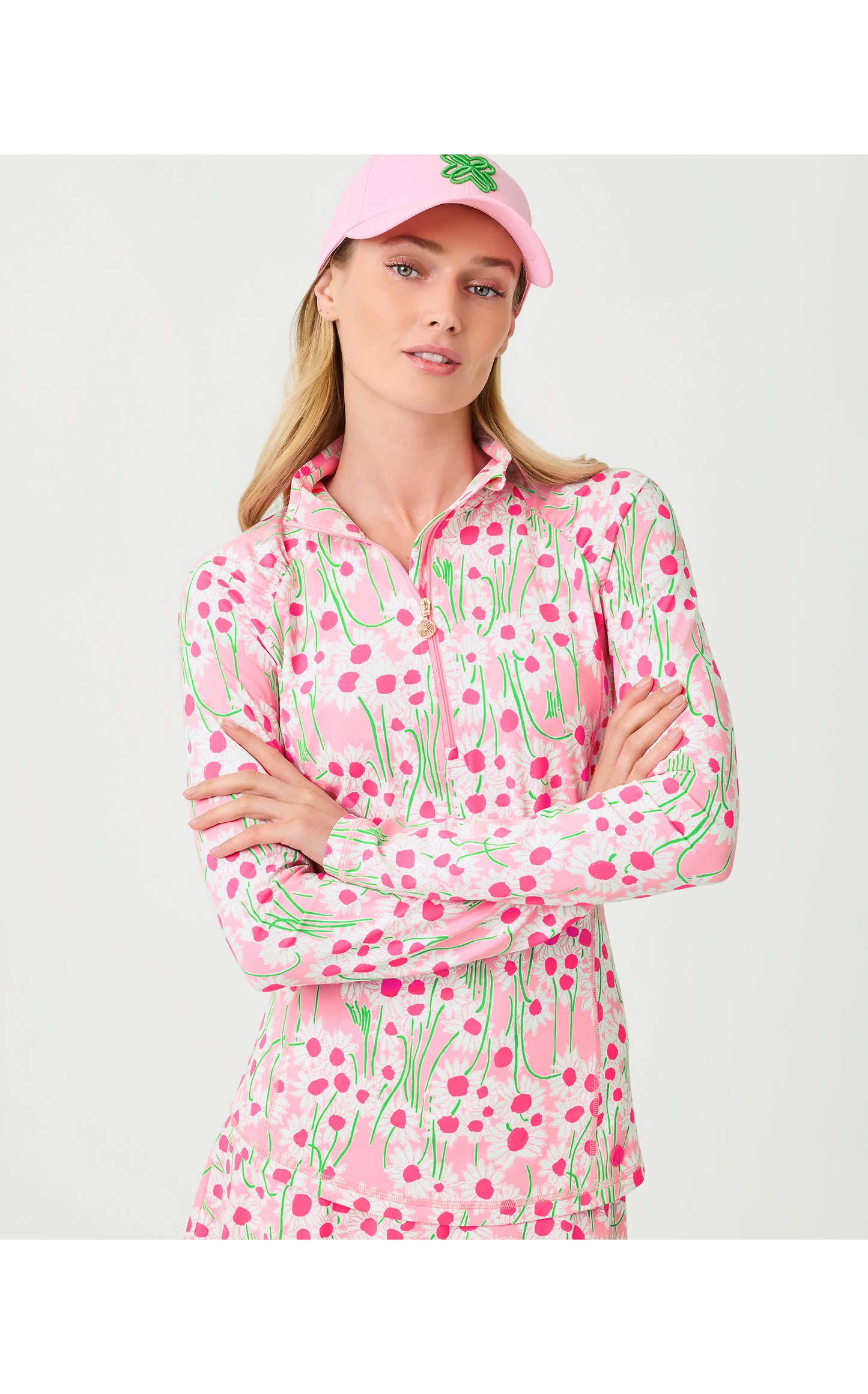 UPF50+ Justine Half Zip - Conch Shell Pink Lil Sunny Daisies