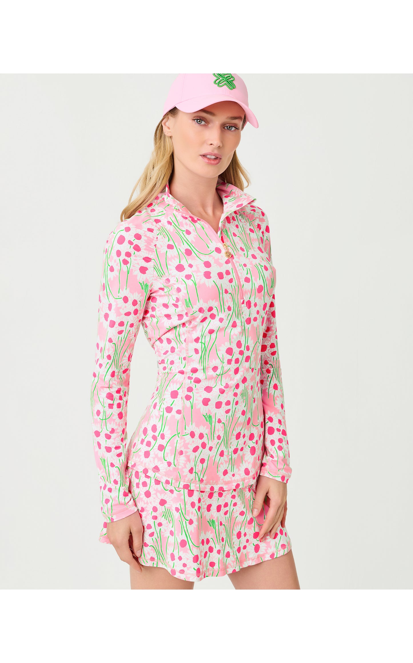 UPF50+ Justine Half Zip - Conch Shell Pink Lil Sunny Daisies
