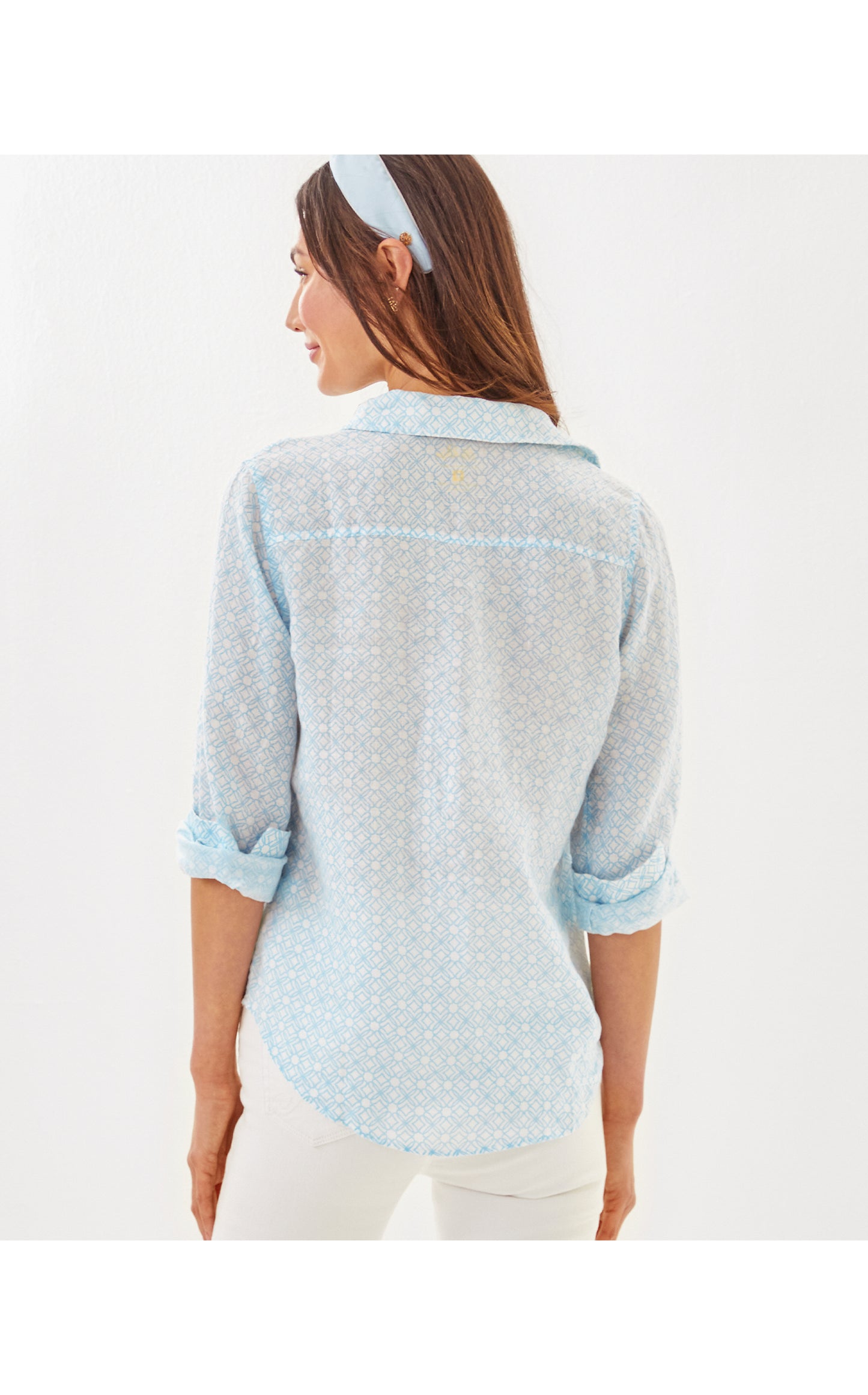 Sea View Button Down - Bluette X Resort White Butterfly Pattern
