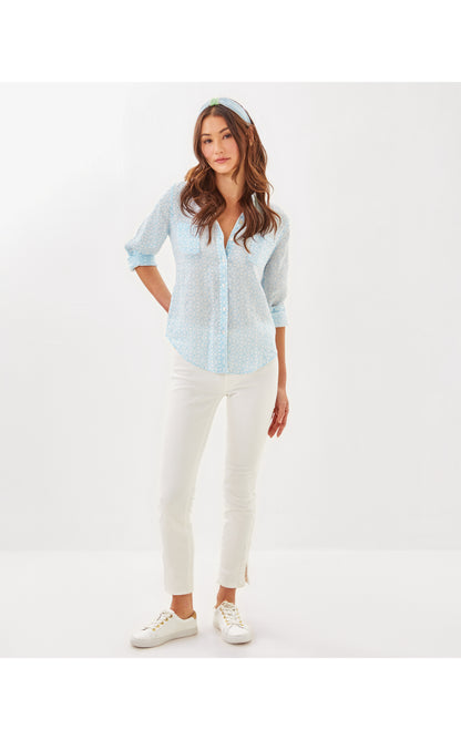 Sea View Button Down - Bluette X Resort White Butterfly Pattern