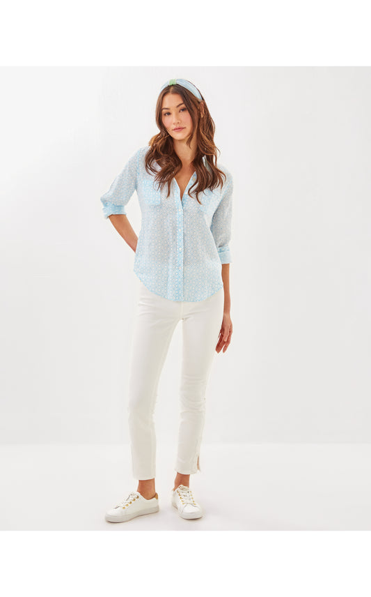 Sea View Button Down - Bluette X Resort White Butterfly Pattern