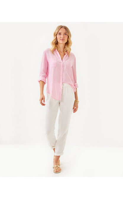 Sea View Button Down - Conch Shell Pink X Resort White