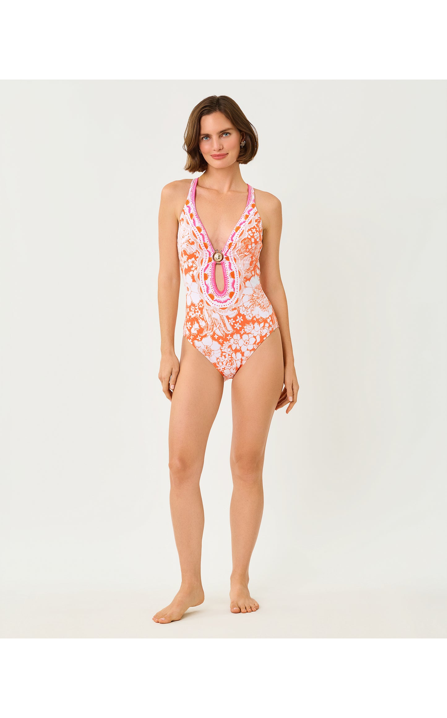 Ester One Piece - Sunset Orange Budding Romance Engineered One Piece