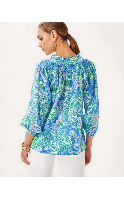 Lourdes 3/4 Sleeve Cotton Top - Plumes In Bloom