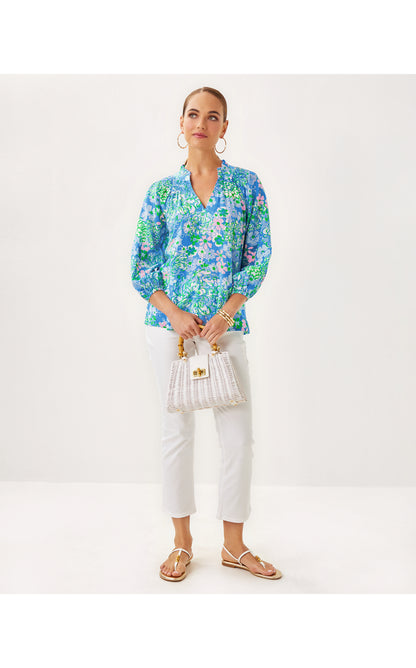 Lourdes 3/4 Sleeve Cotton Top - Plumes In Bloom