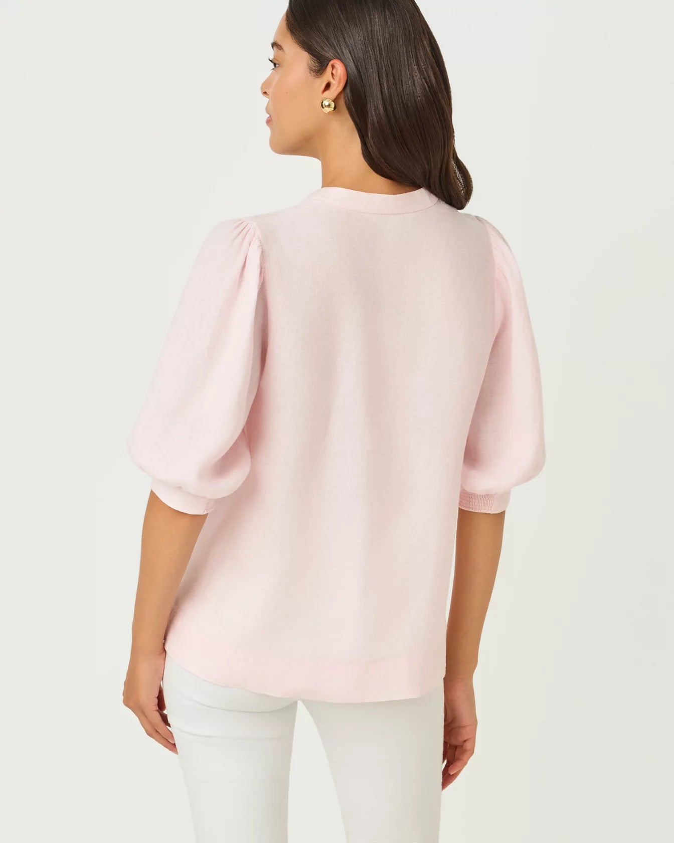 Mialeigh Elbow Sleeve Linen Top -Pink Muse X Resort White