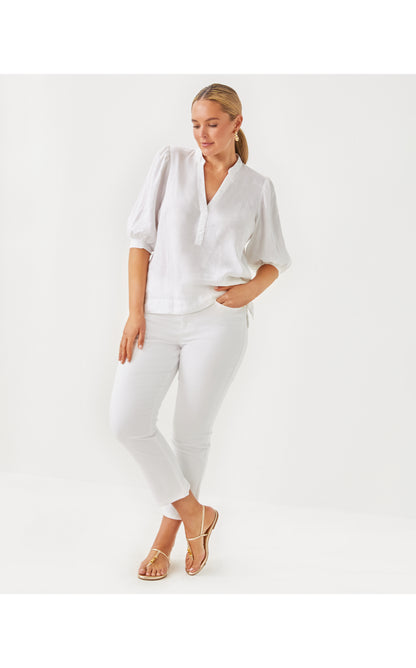 Mialeigh Elbow Sleeve Linen Top - Resort White