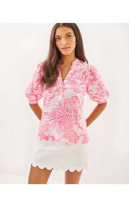 Mialeigh Elbow Sleeve Linen Top - Glisten In The Sun