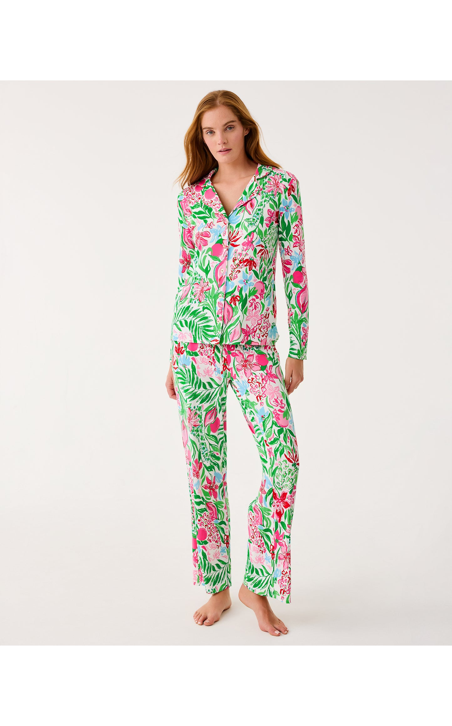 PJ Knit LS Button-Up Top - Multi Glowing Gardens