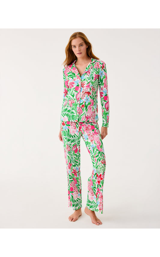 PJ Knit LS Button-Up Top - Multi Glowing Gardens