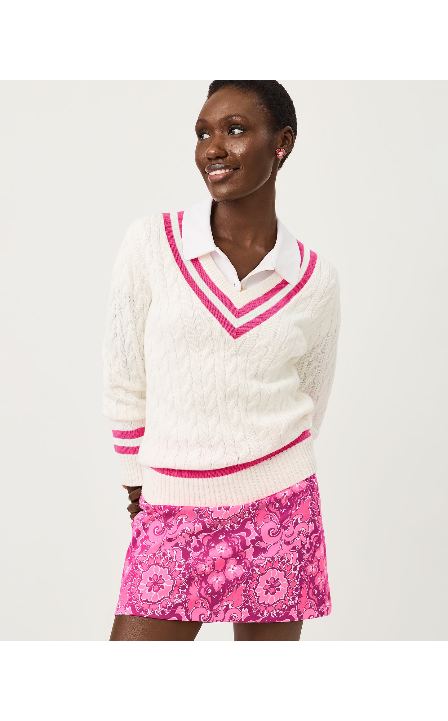 Brockton Cotton Sweater - Coconut X Pink Aster Tipping