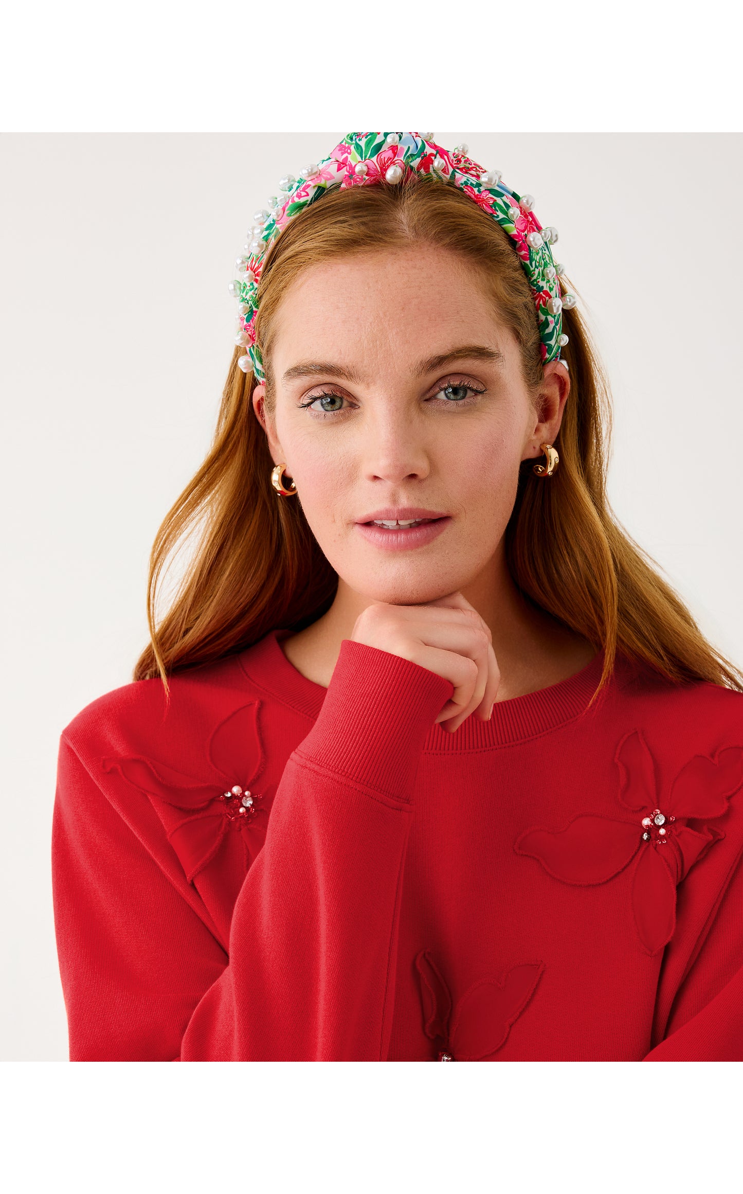 Ballad Cotton Sweatshirt - Cranberry Red Poinsettia Embellishment