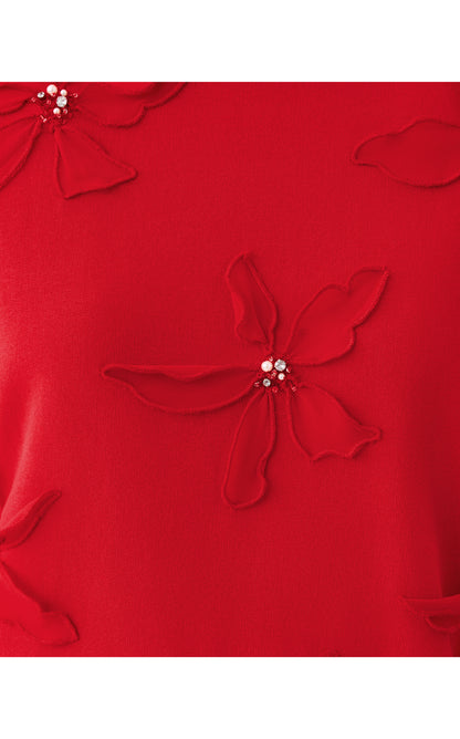 Ballad Cotton Sweatshirt - Cranberry Red Poinsettia Embellishment