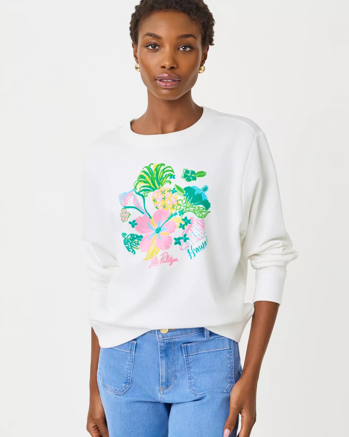 Ballad Cotton Sweatshirt - Resort White Hawaii Destination Graphic