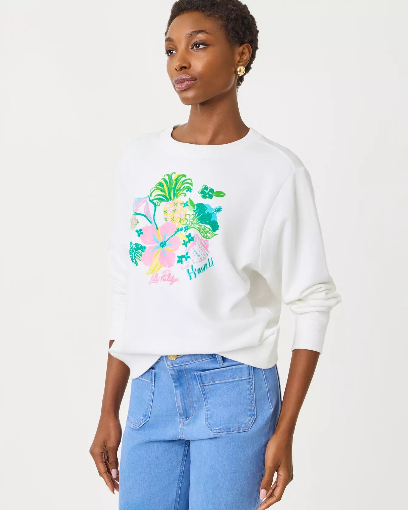 Ballad Cotton Sweatshirt - Resort White Hawaii Destination Graphic